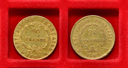 2 pièces de 20 francs or, Napoléon Ier Empereur,...