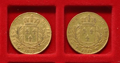 2 pièces de 20 Francs or Louis XVIII Roi...
