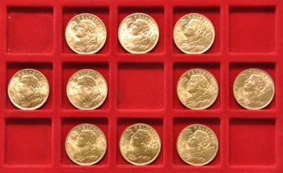 10 pièces en or de 20 Francs Suisse 
