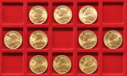 10 pièces en or de 20 Francs Suisse 