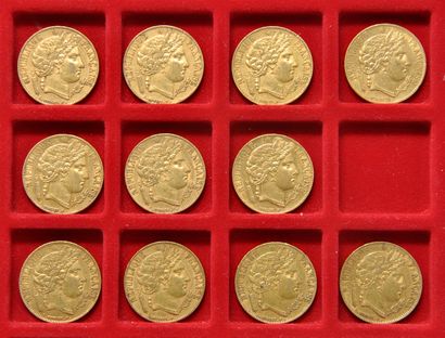 11 pièces de 20 francs or Céres. 
Années:...