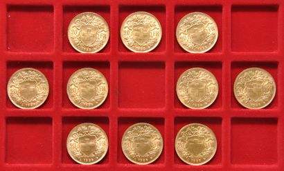 10 pièces en or de 20 Francs Suisse 