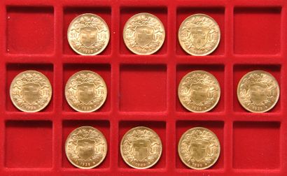 10 pièces en or de 20 Francs Suisse 
