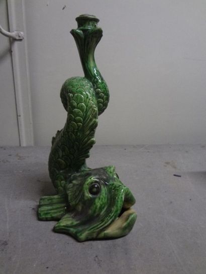 Bougeoir en faience verte de Vallauris en...