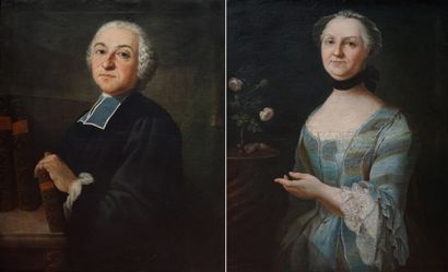 Ecole Française XVIIIe. Deux portraits, homme...