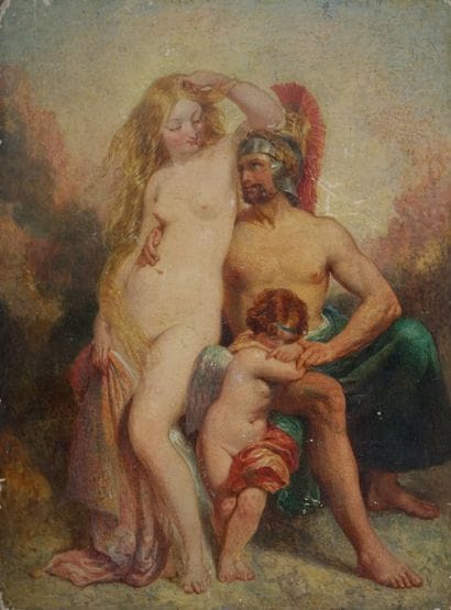 Ecole anglaise XIXe. Mars, Venus et Amour....