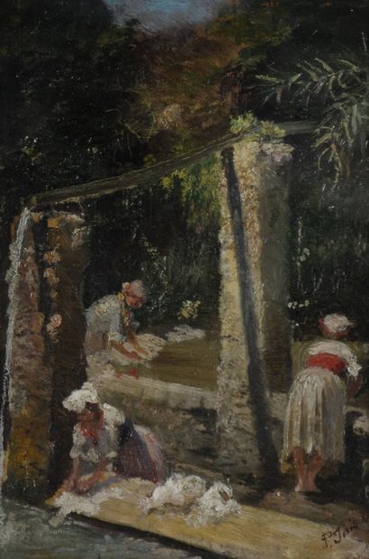 Pio JORIS (1843-1921) Lavandières au lavoir....