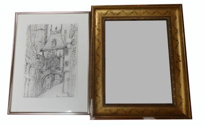 Lot comprenant un miroir, 45 x 36 cm et une...