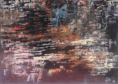 Ecole moderne. Composition abstraite, acrylique,...