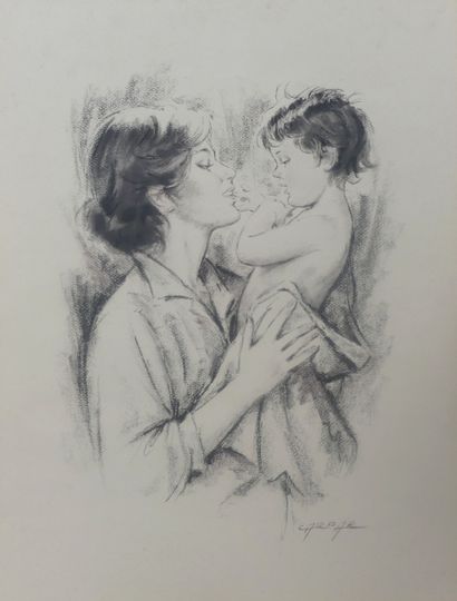 Femme à l'enfant, reproduction, 64 x 49 ...