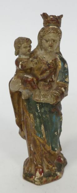 Petite VIERGE en bois polychrome (accidents...