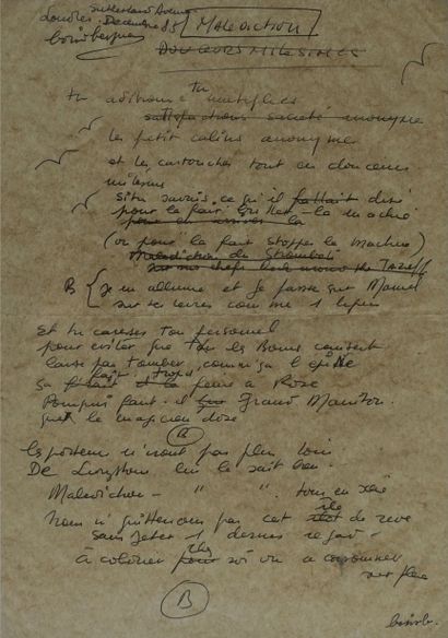 Boris BERGMAN, né en 1944. Malédiction. Texte...