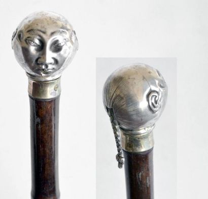 Rare CANNE à PARFUM, le pommeau à tête de...