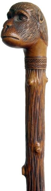 Originale canne, le pommeau finement sculpté...