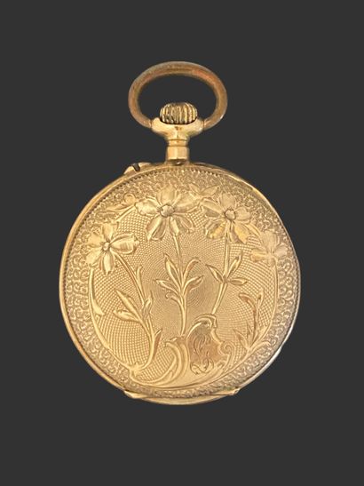 MONTRE DE POCHE en or 585 mil. à décor de...