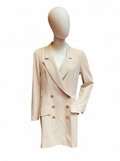 CHANEL. BLAZER en laine beige. Boutons en...
