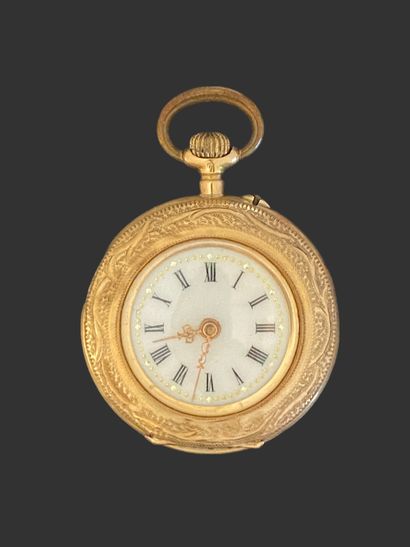 MONTRE DE POCHE en or 585 mil. à décor de...
