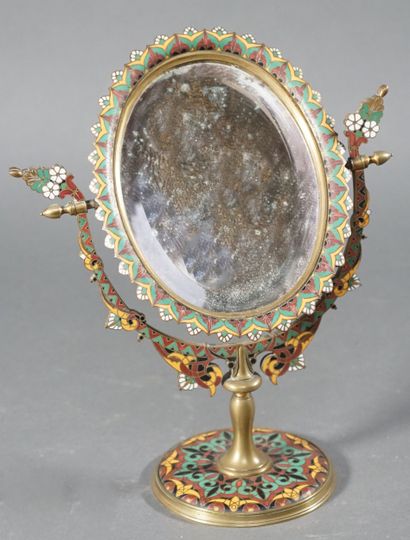 A gilt bronze and cloisonné enamel MIRROR,...