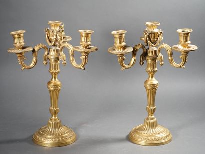 Pair of ormolu and chased CHANDELIERS with...