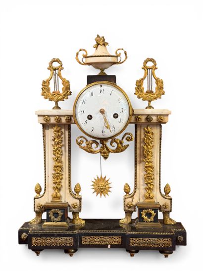 Marble and bronze portico CLOCK, round white...