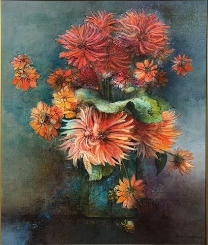 Marc CHAPAUD (1941). Dahlia. Huile sur toile...