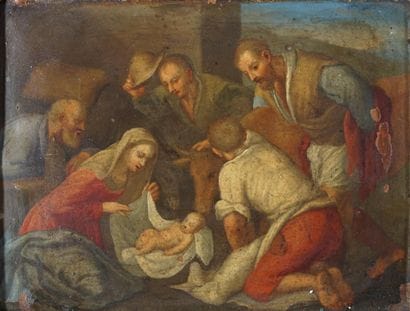Ecole XVIIe-XVIIIe. La Nativité. Huile sur...