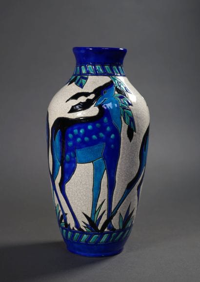 KERAMIS. Glazed earthenware vase decorated...