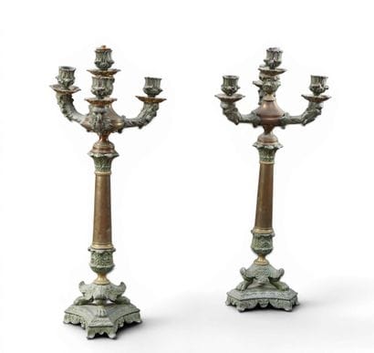 Paire de grands CANDELABRES à quatre lumières...