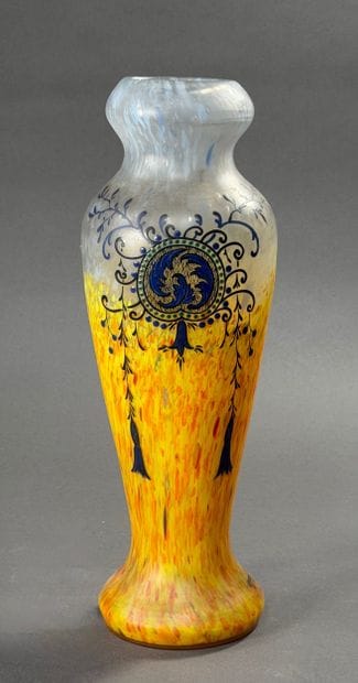 LEGRAS. Large baluster vase made of multilayered,...