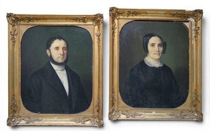 F. VIAU (XIXe) Portrait d'homme et Portrait...