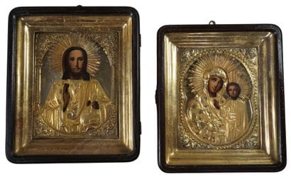 Deux ICONES figurant le Christ et la Vierge...
