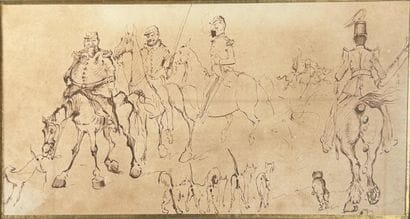ECOLE française XIXe. Caricature de soldats...