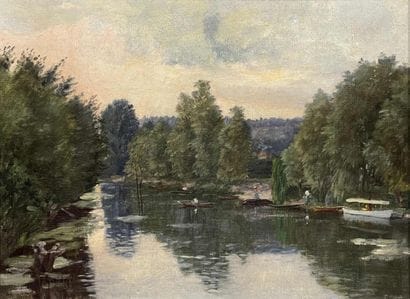 Ecole française XIXe Pêcheur en barque et...
