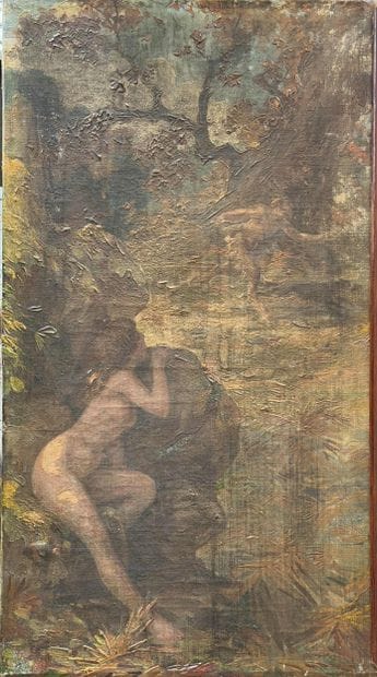 Louis MANGIN (XIX-XX). La Nymphe et le Satyre....
