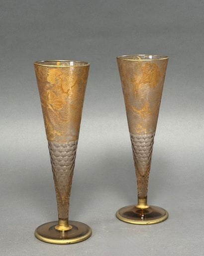 Pair of truncated conical vases made of glass,...