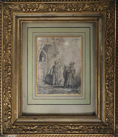 REMBRANDT (d'après) Femme et vieillard. Eau-forte...