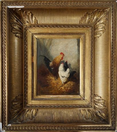 Alexandre DEFAUX (1826-1900) Coq et deux...