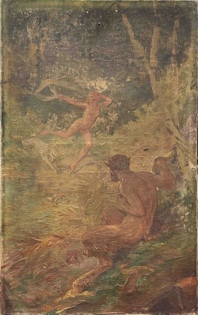 Louis MANGIN (XIX-XX). La Nymphe et le Satyre....