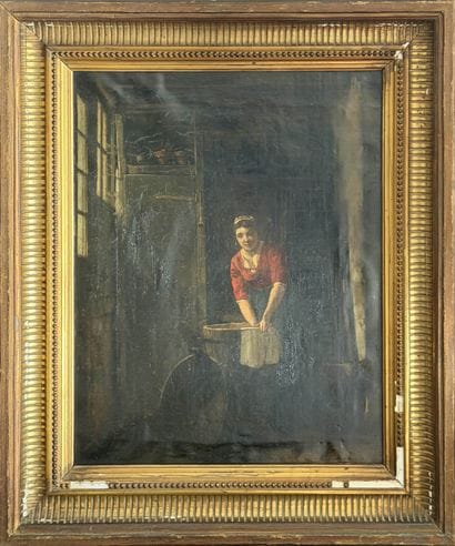 ECOLE du XIXe. La blanchisseuse, 1868. Huile...