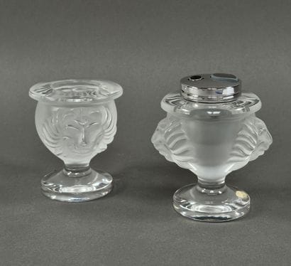 LALIQUE France. LIGHTER and MATCHBOX with...