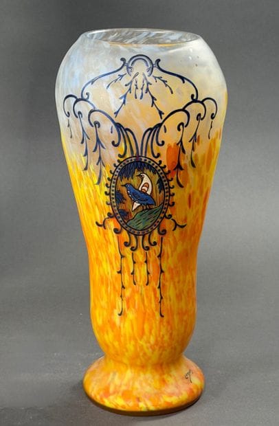 LEGRAS. Large, multi-layered glass vase with...