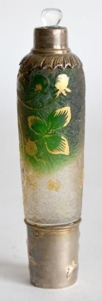 FLACON à SEL en verre givré vert et blanc...