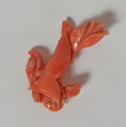 FRUITS et FLEURS en corail sculpté. H. 4,5...