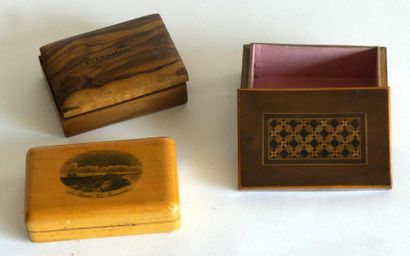 Lot de trois BOITES en bois, souvenirs de...