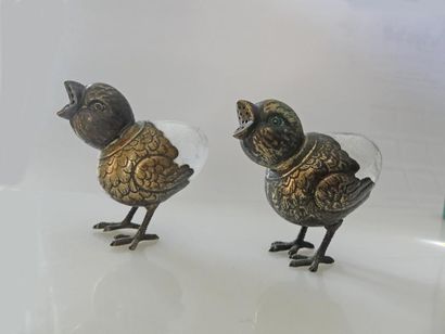Paire de SALIERES Oiseaux en métal argenté...