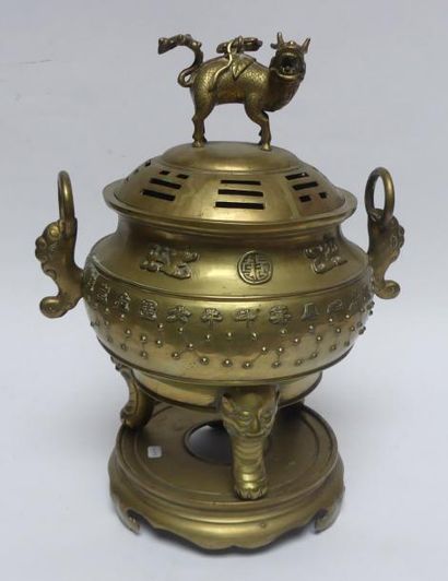 Important BRÛLE PARFUM en bronze, le couvercle...