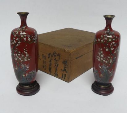 Paire de petits VASES cloisonnés, à décor...