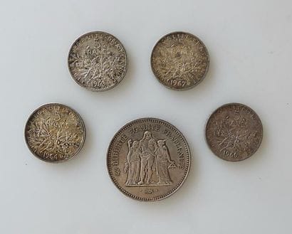 PIECE de 50 francs Hercule et et quatre PIECES...
