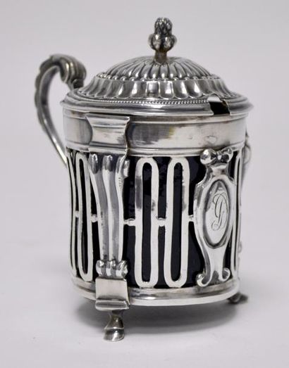 MOUTARDIER en argent et cristal bleu d'origine,...