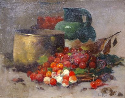 LE ROUX Nature morte aux cerises. Huile sur...